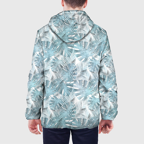 Мужская куртка Голубые листья пальмы на белом / 3D-Белый – фото 4