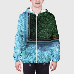 Куртка с капюшоном мужская Абстрактные лёд и трава - Синезелёный, цвет: 3D-белый — фото 2