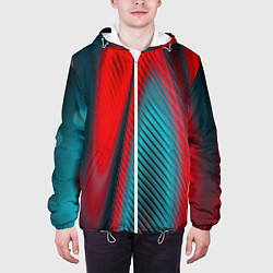 Куртка с капюшоном мужская Абстрактная неоновая наноброня - Красный, цвет: 3D-белый — фото 2