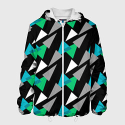 Куртка с капюшоном мужская Разноцветные треугольники на черном фоне, цвет: 3D-белый
