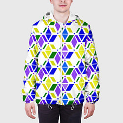 Куртка с капюшоном мужская Разноцветный неоновый геометрический узор, цвет: 3D-белый — фото 2