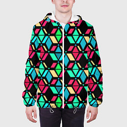 Куртка с капюшоном мужская Геометрические фигуры темная текстура, цвет: 3D-белый — фото 2
