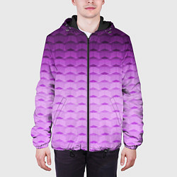 Куртка с капюшоном мужская Фиолетово-розовый геометрический узор Градиент, цвет: 3D-черный — фото 2