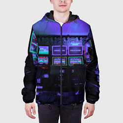 Куртка с капюшоном мужская Неоновые игровые автоматы - Фиолетoвый, цвет: 3D-черный — фото 2