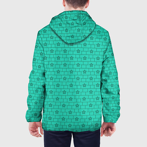Мужская куртка Зеленые кирпичики цветочки / 3D-Белый – фото 4