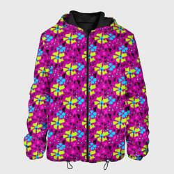 Куртка с капюшоном мужская Цветочный узор на малиновом фоне, цвет: 3D-черный
