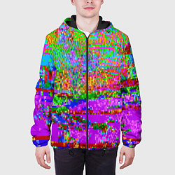 Куртка с капюшоном мужская Пиксельный глитч-арт паттерн, цвет: 3D-черный — фото 2