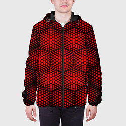 Куртка с капюшоном мужская Красные неоновые соты, цвет: 3D-черный — фото 2