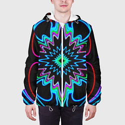 Куртка с капюшоном мужская Абстрактные неоновые разноцветные узоры во тьме, цвет: 3D-белый — фото 2