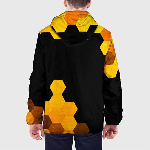 Мужская куртка Volkswagen - gold gradient: символ и надпись верти / 3D-Черный – фото 4