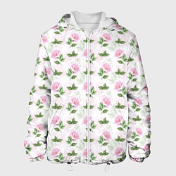Куртка с капюшоном мужская Садовые розы, паттерн, цвет: 3D-белый