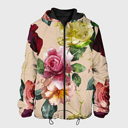 Куртка с капюшоном мужская Цветы Нарисованные Красные Розы и Лилии, цвет: 3D-черный