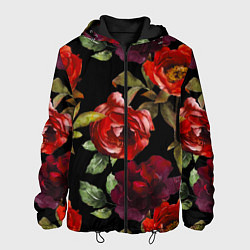 Куртка с капюшоном мужская Цветы Нарисованные Розы На Чёрном Фоне, цвет: 3D-черный