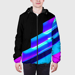 Куртка с капюшоном мужская Яркие неоновые линии, цвет: 3D-черный — фото 2