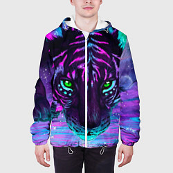 Куртка с капюшоном мужская Светящийся неоновый тигр, цвет: 3D-белый — фото 2