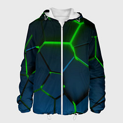 Куртка с капюшоном мужская Разлом зеленых неоновых плит - геометрия, цвет: 3D-белый