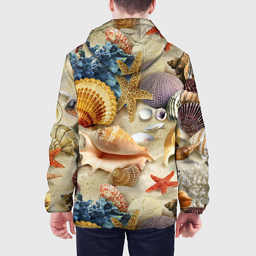 Мужская куртка Морские раковины, кораллы, морские звёзды на песке / 3D-Белый – фото 4