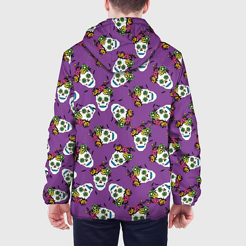 Мужская куртка Сахарные черепа на фиолетовом паттерн / 3D-Белый – фото 4