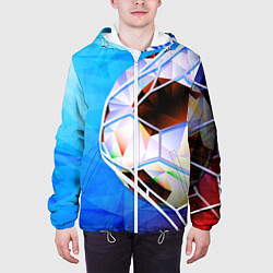 Куртка с капюшоном мужская Футбольный мяч в сетке ворот, цвет: 3D-белый — фото 2