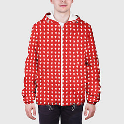 Куртка с капюшоном мужская Красные сердечки паттерн, цвет: 3D-белый — фото 2