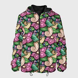 Куртка с капюшоном мужская Объемные цветы и листья, цвет: 3D-черный