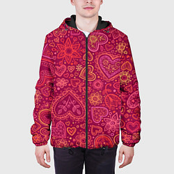 Куртка с капюшоном мужская Цветы с сердцами, цвет: 3D-черный — фото 2