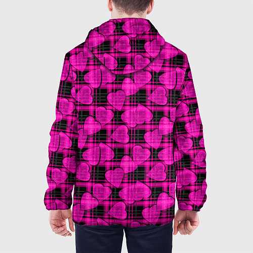 Мужская куртка Black and pink hearts pattern on checkered / 3D-Белый – фото 4