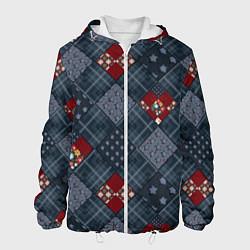 Куртка с капюшоном мужская Red and blue denim patchwork, цвет: 3D-белый