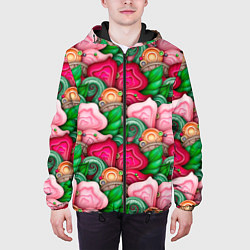Куртка с капюшоном мужская Калейдоскоп из листьев, цвет: 3D-черный — фото 2