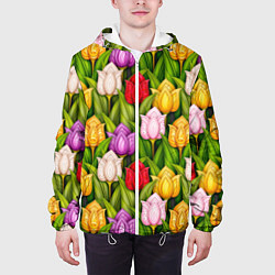 Куртка с капюшоном мужская Объемные разноцветные тюльпаны, цвет: 3D-белый — фото 2