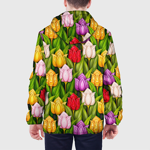 Мужская куртка Объемные разноцветные тюльпаны / 3D-Белый – фото 4