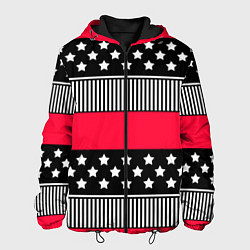 Куртка с капюшоном мужская Red and black pattern with stripes and stars, цвет: 3D-черный