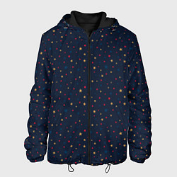 Куртка с капюшоном мужская Золотые, красные, синие звезды на темно синем, цвет: 3D-черный