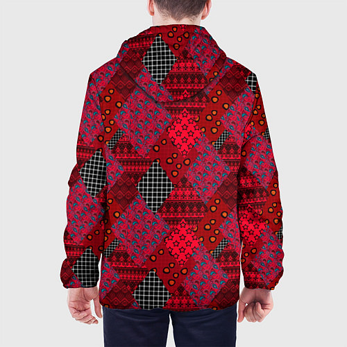 Мужская куртка Красный лоскутный узор пэчворк / 3D-Белый – фото 4