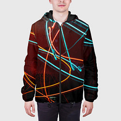Куртка с капюшоном мужская Неоновые лучи на тёмной поверхности, цвет: 3D-черный — фото 2