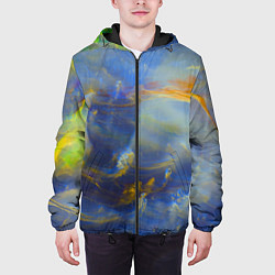 Куртка с капюшоном мужская Абстрактные мазки красок и силуэт - Синий, цвет: 3D-черный — фото 2
