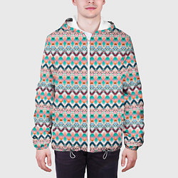Куртка с капюшоном мужская Многоцветный полосатый восточный орнамент, цвет: 3D-белый — фото 2