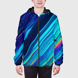 Куртка с капюшоном мужская Голографические волны, тёмная абстракция, цвет: 3D-черный — фото 2