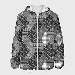 Куртка с капюшоном мужская Black and White Ethnic Patchwork Pattern, цвет: 3D-белый