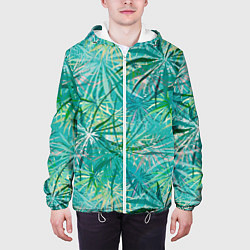 Куртка с капюшоном мужская Тропические листья на зеленом фоне, цвет: 3D-белый — фото 2