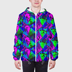 Куртка с капюшоном мужская Неоновый абстрактный геометрический узор, цвет: 3D-белый — фото 2