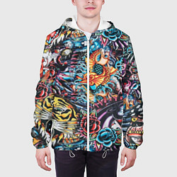 Куртка с капюшоном мужская Татуировки, цвет: 3D-белый — фото 2