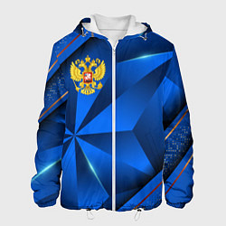 Куртка с капюшоном мужская Герб РФ на синем объемном фоне, цвет: 3D-белый