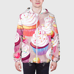 Куртка с капюшоном мужская Много сладких капкейков, цвет: 3D-белый — фото 2
