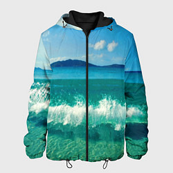Куртка с капюшоном мужская Волна набегает на берег, цвет: 3D-черный