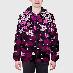 Куртка с капюшоном мужская Маленькие розовые цветочки, цвет: 3D-черный — фото 2