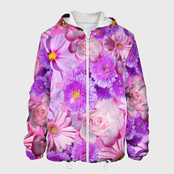 Куртка с капюшоном мужская Фиолетовые и розовые цветы, цвет: 3D-белый