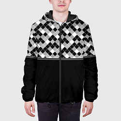 Куртка с капюшоном мужская Черно-белый геометрический узор, цвет: 3D-черный — фото 2