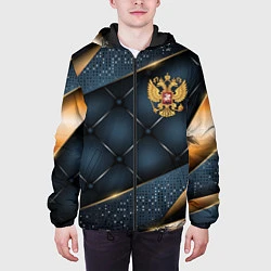 Куртка с капюшоном мужская Золотой герб России на объемном фоне, цвет: 3D-черный — фото 2