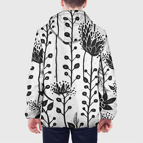 Мужская куртка Нарисованные монохромные цветы / 3D-Белый – фото 4